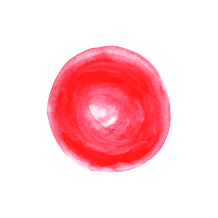 Round red spot of paint, abstract watercolor background. Simple circle painted with paint for design.のイラスト素材