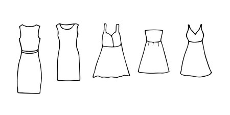 Doodle clothes set. Fashion, clothing store, items for window dressing. Men's and women's clothing.のイラスト素材