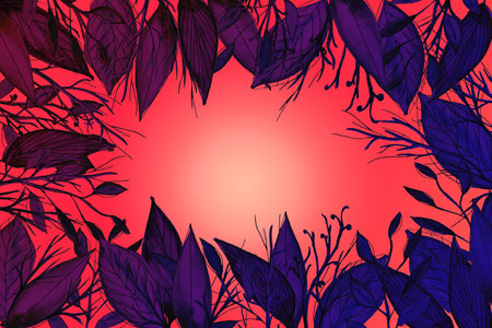 Frame with bright leaves and watercolor texture for Halloween greeting card.の写真素材