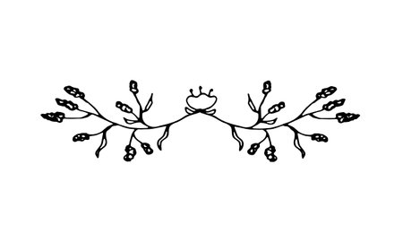 Ornate floral border divider for decorating postcards, invites, banners. Vector illustration of leaves and flowers in the doodle style.のイラスト素材