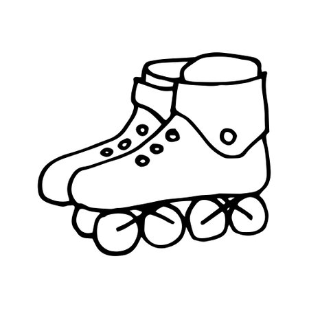 Sport shoes vector doodle illustration. Roller skates isolated on white background. Hand drawn drawings with black pen on the theme of healthy lifestyle activity.のイラスト素材
