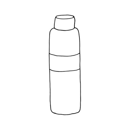 Vial of nail degreaser vector illustration isolated. Close bottle with screw cap. Black and white Doodle illustration of manicure cosmetic product.のイラスト素材
