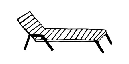 Beach lounger isolated on white background. Abstract summer Vector image of a sun lounger for relaxation at sea. Black and white doodle sketch.のイラスト素材