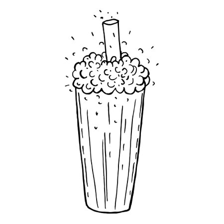 Fizzy cocktail hand drawn vector illustration. Black and white beverage in glass goblet sketch isolated.のイラスト素材