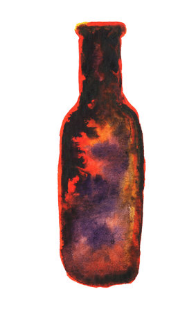 Hand-drawn watercolor illustration of a delicate purple bottle with a gentle gradient from deep purple to orange isolated on a white background. The atmosphere of magic and mystery.の写真素材