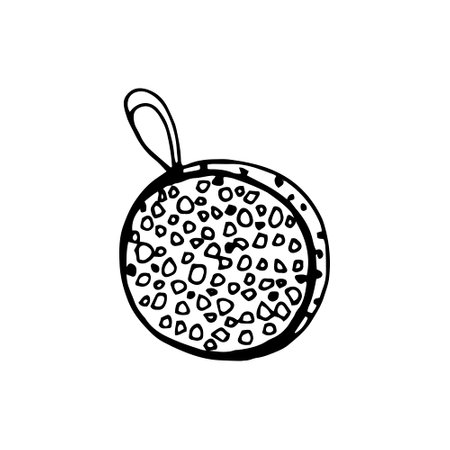 Sponge for washing the body, pumice stone for cleaning heels., black and white doodle illustration isolated on white background. Body care item for spa salon, hand drawn object.のイラスト素材