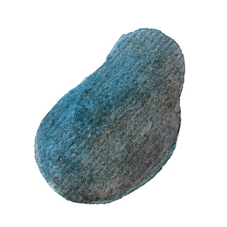 A large gray-blue watercolor spot isolated on a white background. Textured, hand-painted, unique paint-on-paper background. Blue gloomy backdrop.の写真素材