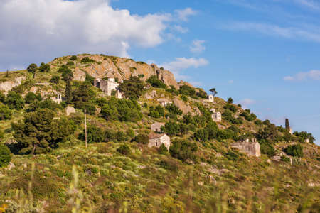 A view of remains of medieval capital of Aegina Island, Saronic Islands, Greeceの写真素材