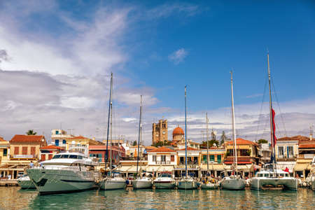 A view of yachts in the main marine at Aegina Island, Saronic Islands, Greeceのeditorial素材