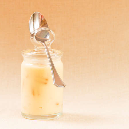 Banana pudding in the glass jars. Squareの写真素材
