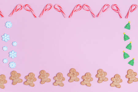 Christmas sweet treats pattern background. Flat lay holiday concept. Horizontalの写真素材
