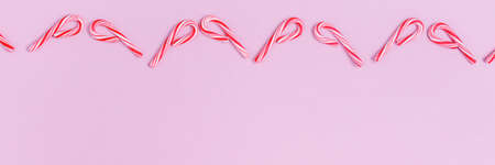 Christmas sweet treats pattern background. Flat lay holiday concept. Horizontal, banner formatの写真素材