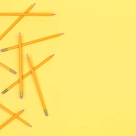 Pencils on a yellow background. Back to school concept. Squareの写真素材