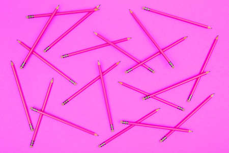 Pencils on a neon pink background. Back to school concept. Horizontalの写真素材