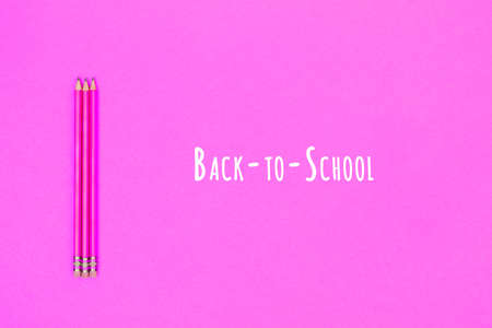 Pencils on a neon pink background. Back to school concept. Horizontalの写真素材