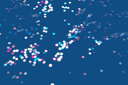Classic blue background with bright multicolor bokeh lights. Holiday, Christmas and New Year background. Horizontalの写真素材