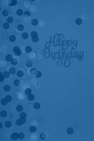 Creative pastel classic blue fantasy holiday card with cupcake and happy birthday lettering. Baby...