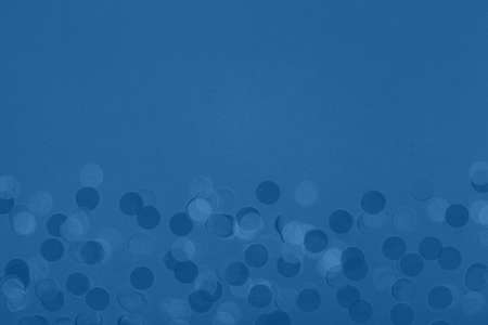 Creative pastel fantasy holiday card with party confetti in classic blue. Baby shower, birthday, celebration concept. Horizontalの写真素材