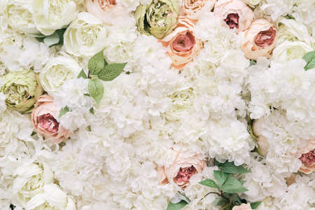 Trendy luxury pastel colored flower wall for celebrations. Holiday, wedding, celebration concept