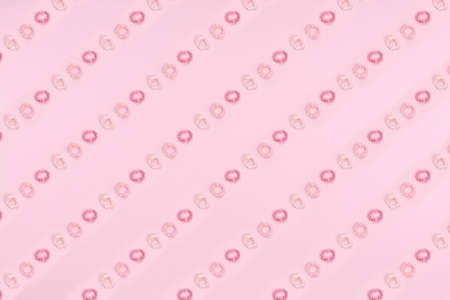 Pattern of pink hair accessories on pink drop. Beauty and self care, time for self, girly time concept. Place for textの写真素材