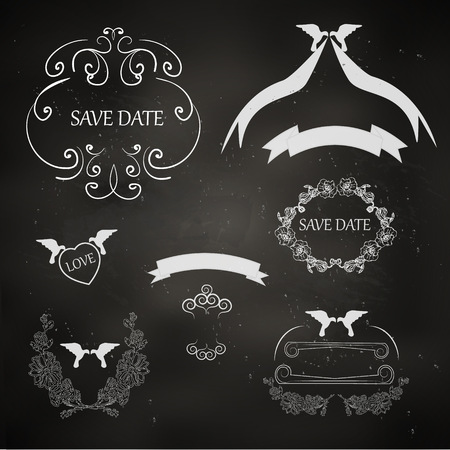 set of vintage icons on chalkboardのイラスト素材