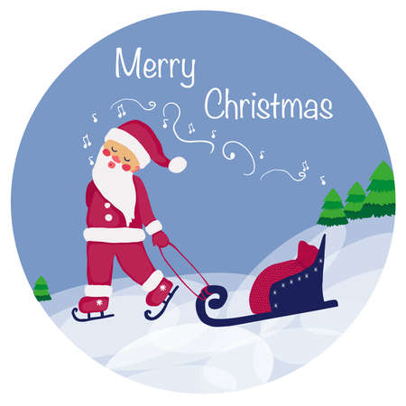 Greeting card with Santa in cartoon style, festive lettering .Vector illustrationのイラスト素材