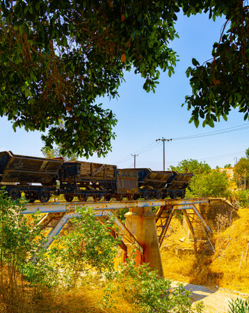 Old train on bridge in Cyprusの写真素材