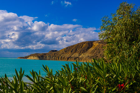 Mediterranean sea in village Pissouri in Cyprusの写真素材