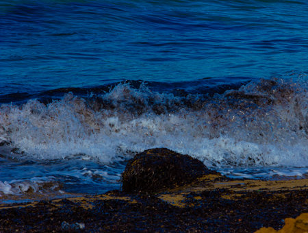 Waves in Mediterranean sea in Cyprusの写真素材