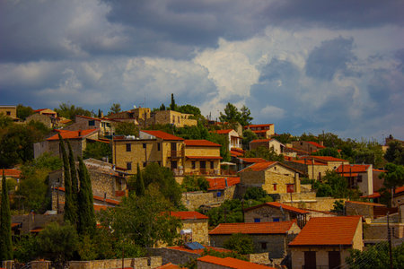 Aerial view on Lofou village in Cyprusの写真素材
