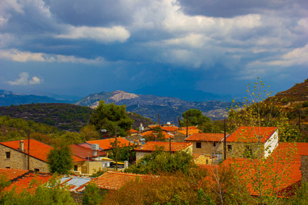 Aerial view on Lofou village in Cyprusの写真素材