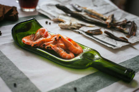 Decoration of the table. Serving dishes. Eating in beautiful dishes. Russian feastの写真素材