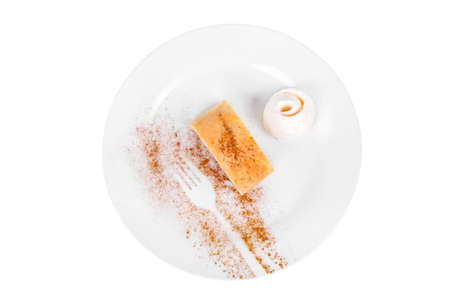 apple pie, charlotte with vanilla ice cream, served on a plate isolated white background, pattern,...