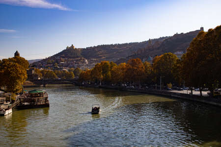 Tbilisi-Georgia- 19 - November - 2019. Beautiful view from the bridge to the city of Tbilisi. A...
