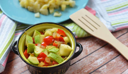 dish of baked vegetables in a beautiful dishの写真素材