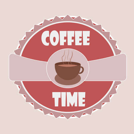 vector banner logo for menu  restaurant advertising morning hot drink coffee in cup emblem on a pink backgroundのイラスト素材
