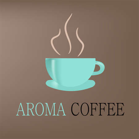 vector logo with a cup of hot aromatic coffee latte cappuccino for restaurant menu on a brown backgroundのイラスト素材