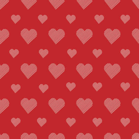 Vector seamless pattern with cute hearts pink in white strip on red background for printing and textilesのイラスト素材