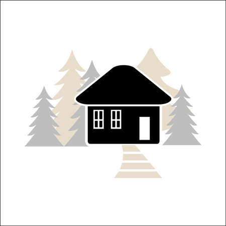 vector logo building house with wood and windows black for advertising housing on white backgroundのイラスト素材