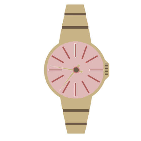 
vector stylish fashionable wrist watch female pink about color with gold with arrows on a white backgroundのイラスト素材