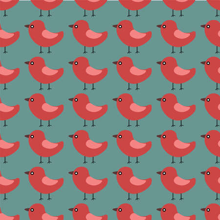 vector seamless pattern with beautiful animal birds red on green background for textile and printingのイラスト素材