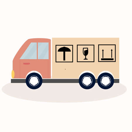 vector flat icon truck transport with umbrellaのイラスト素材