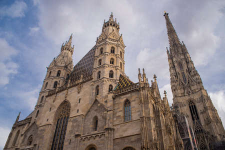 beautiful old cathedral church in the city center St. Stephen's Cathedral in Austria Viennaの写真素材