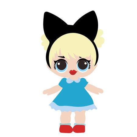 cute little blonde doll  lol in a dress drawn in vector in a blue dress with a bowのイラスト素材