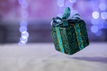 beautiful card with gift box surprise with bow for holiday valentines day and new yearの写真素材
