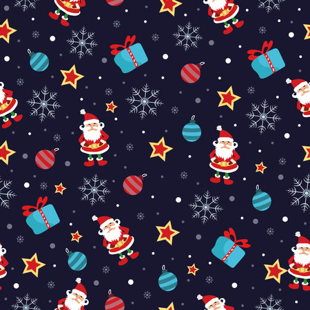 festive seamless vector pattern with snowflakes santa claus and gifts for new yearのイラスト素材