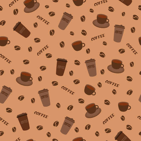 seamless pattern with beverage cup and glass of tea cappuccino coffee with beans for restaurant and textileのイラスト素材