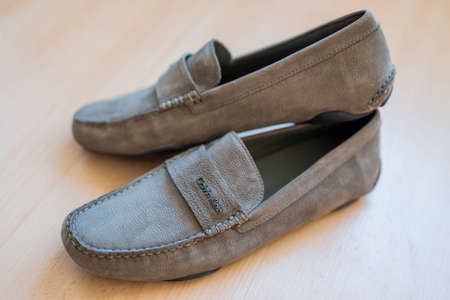 Kiev Ukraine June 26, 2020, stylish mens shoes calvin klein suedeのeditorial素材