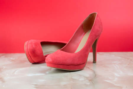 pink fashion suede heel shoesの写真素材