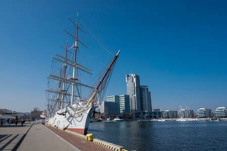 September 10, 2020 Gdynia Poland, a pier on the embankment near the Baltic Sea with a beautiful view...
